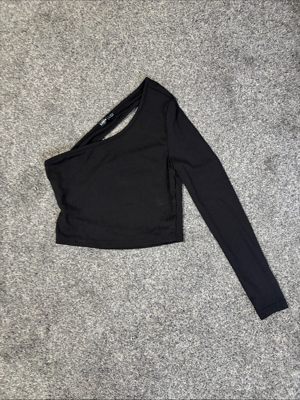 SHEIN Black One-Shoulder Ribbed Long Sleeve Top